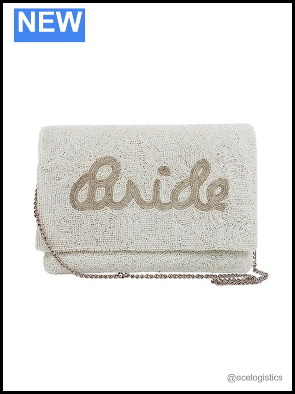 Beaded Bride Clutch Purse with Chain Bridal Evening Bag Shoulder